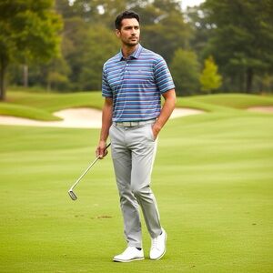 Dunning Golf Mens Polo XL Performance Shirt Stretch Short Sleeve Blue Stripe EUC